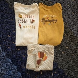 Carter's Festive Thanksgiving Baby Bodysuit Set - White and Mustard 6m